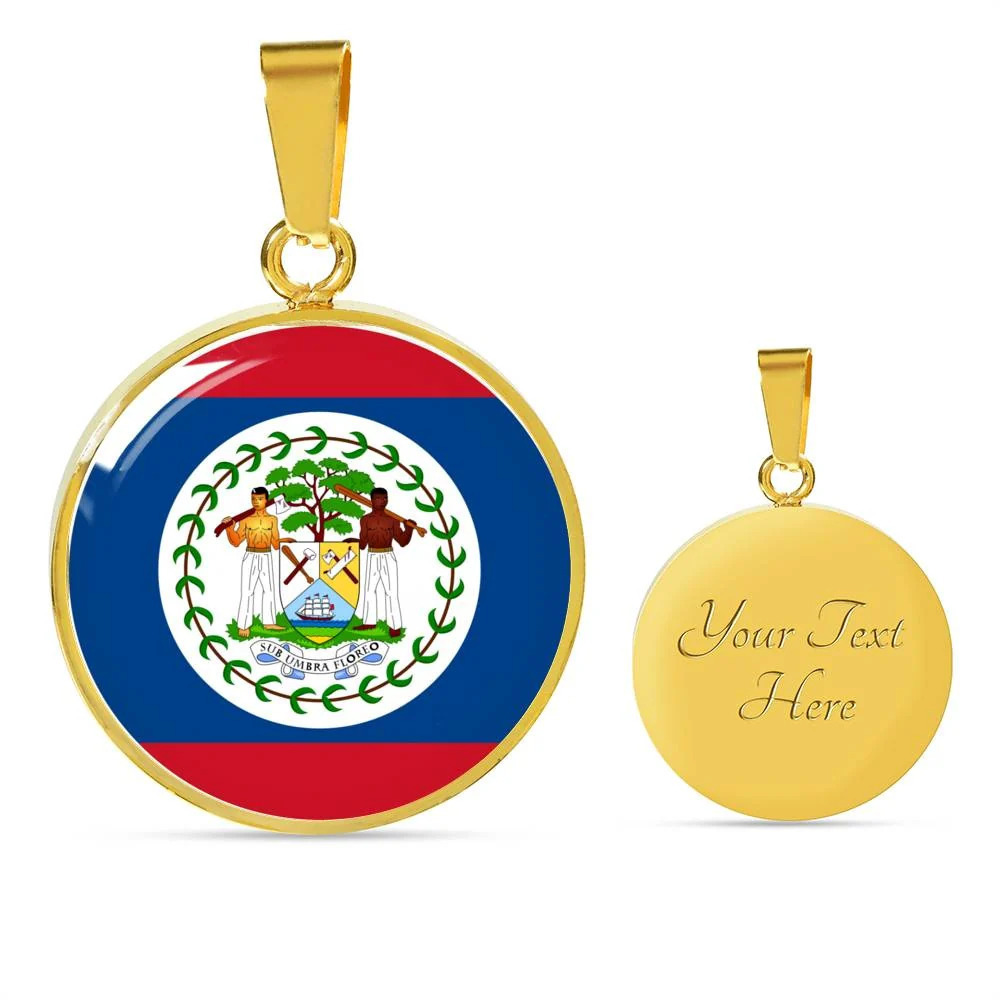 Belize Flag NecklacePersonalized Engraved Gold Circle Necklace Custom Name Date